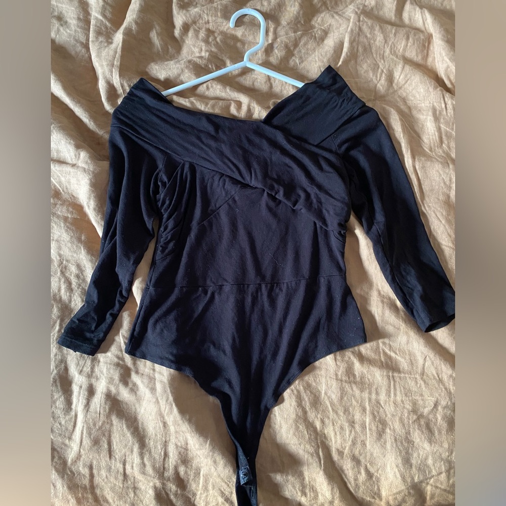 Black 3/4 sleeve ASOS off the shoulder bodysuit